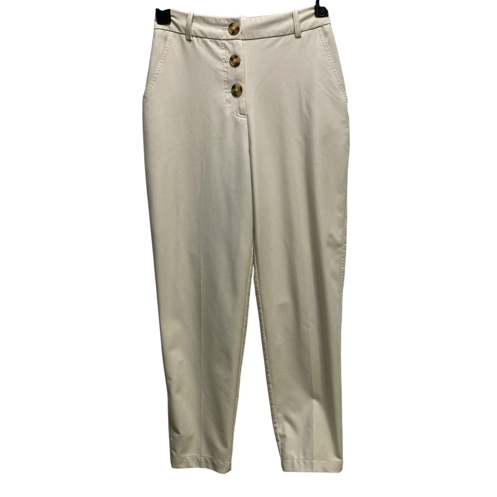Zara High Rise Button Fly Tapered Chino Pants Beige Khaki‎ Neutral Size XS